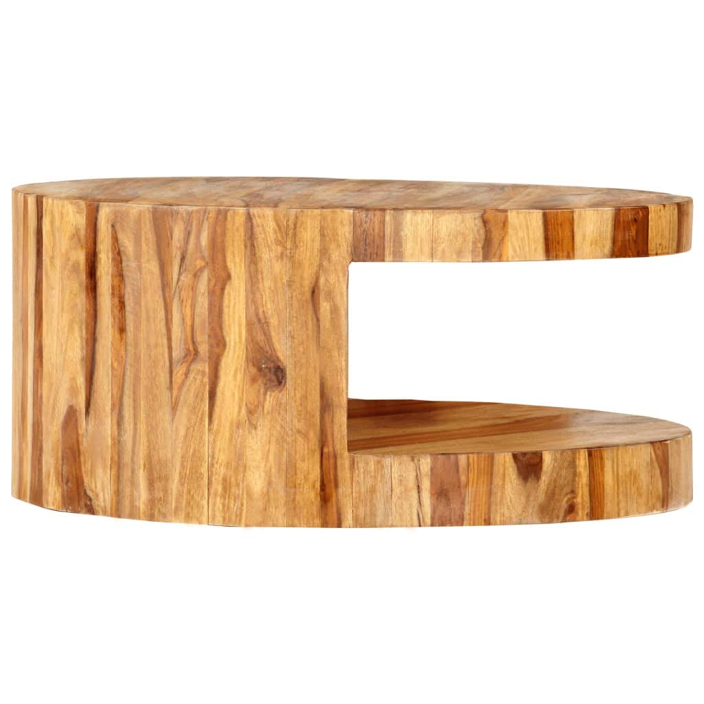 Solid Sheesham Wood Round Coffee Table with Storage Shelf F568