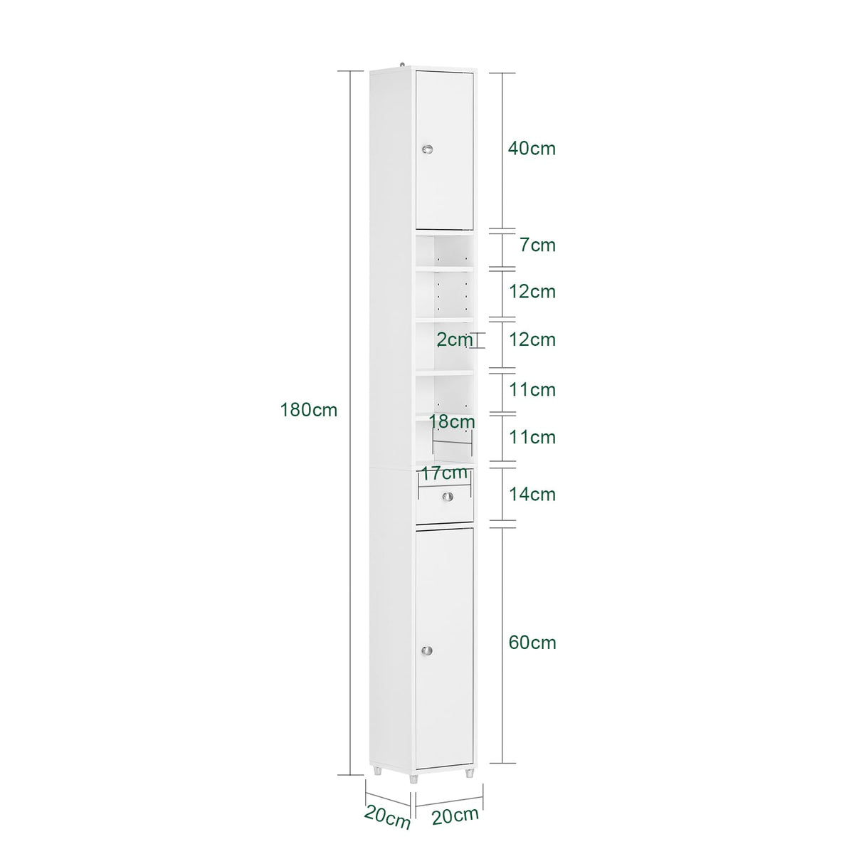 Narrow White Bathroom Storage Cabinet M3641