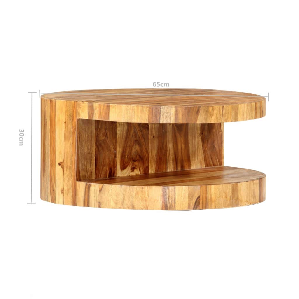 Solid Sheesham Wood Round Coffee Table with Storage Shelf F568
