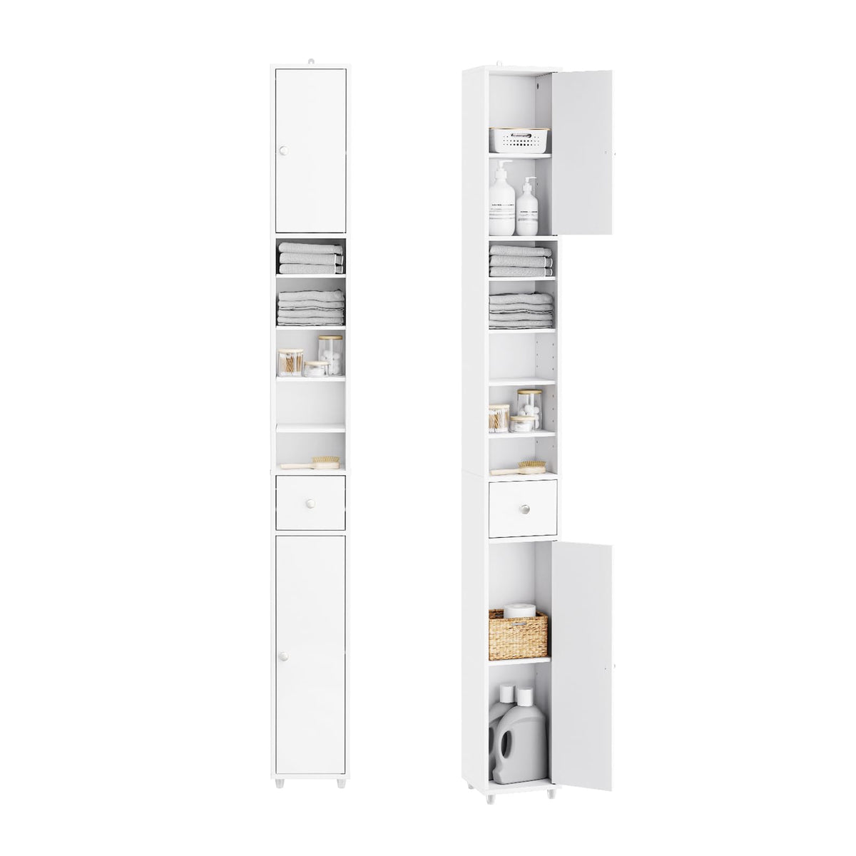 Narrow White Bathroom Storage Cabinet M3641