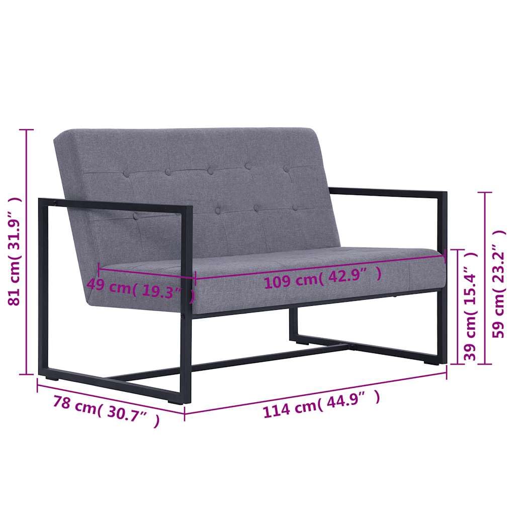 Light Gray Fabric 2 Seater Loveseat Sofa with Steel Legs I87171
