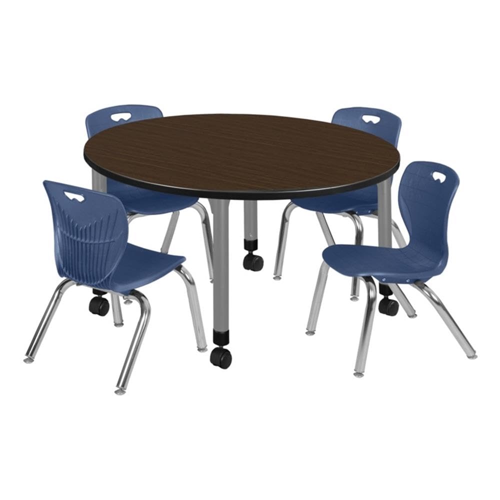 48" Round Mobile Table with 4 Navy Blue Chairs R71126