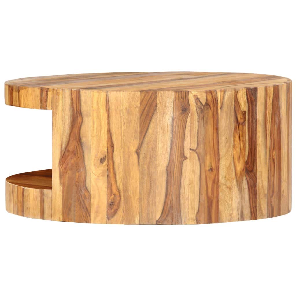 Solid Sheesham Wood Round Coffee Table with Storage Shelf F568