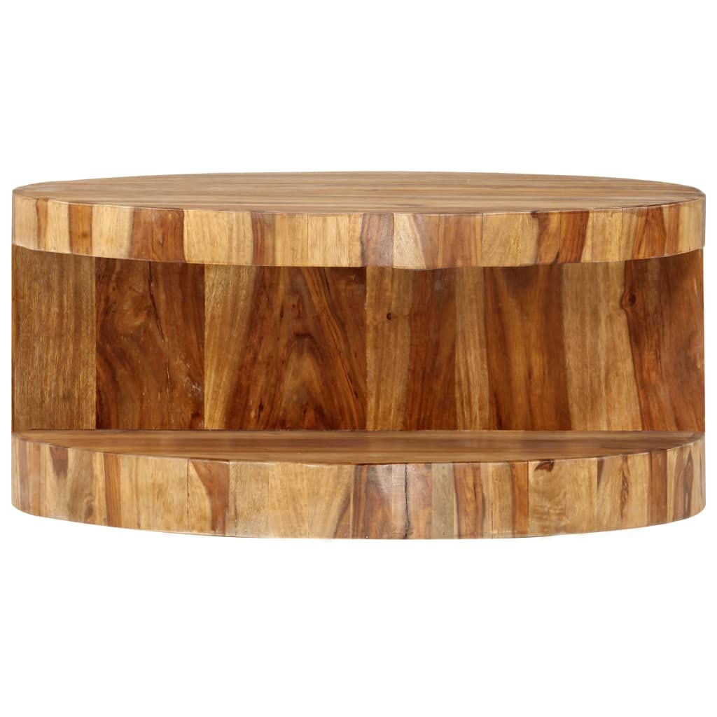 Solid Sheesham Wood Round Coffee Table with Storage Shelf F568