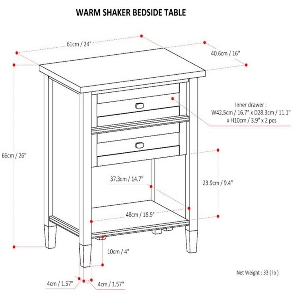 2-Piece Wood 24" Bedside Nightstand Table Set S4629