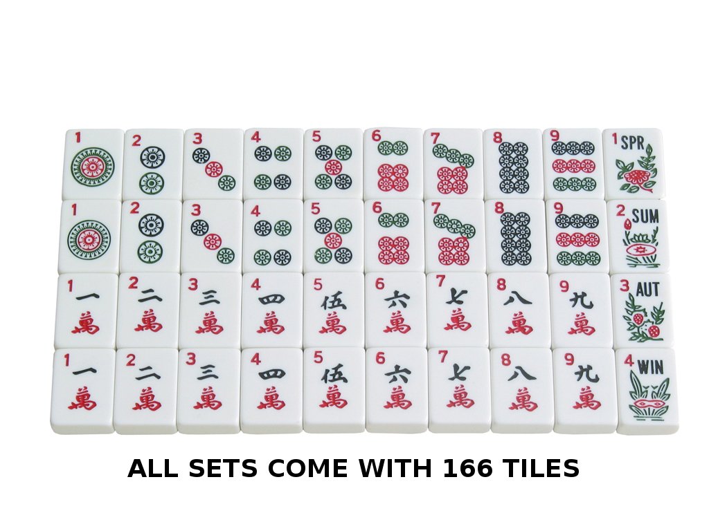 American Mahjong Set 166 White Tiles 4 All-in-One Rack/Pushers Blue Soft Bag Q591527