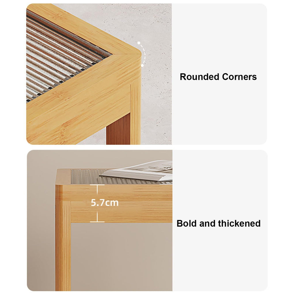 Set of 2 Square Glass Coffee Table with Bamboo Frame V54328