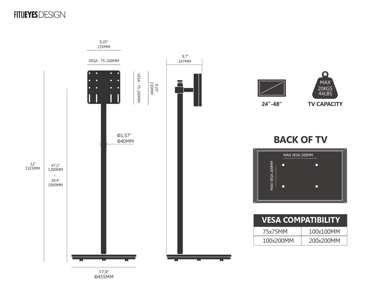 Rolling TV Stand for 24-48 Inch Z2844