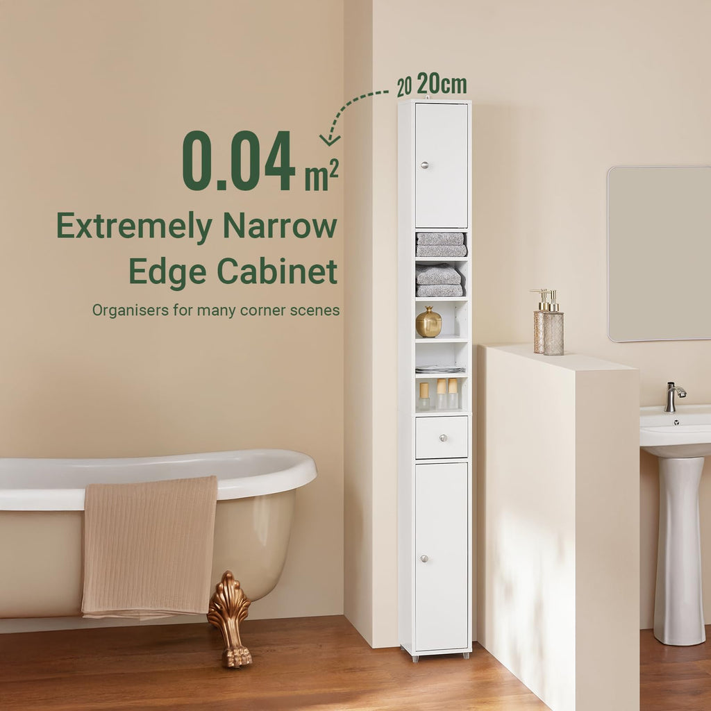 Narrow White Bathroom Storage Cabinet M3641