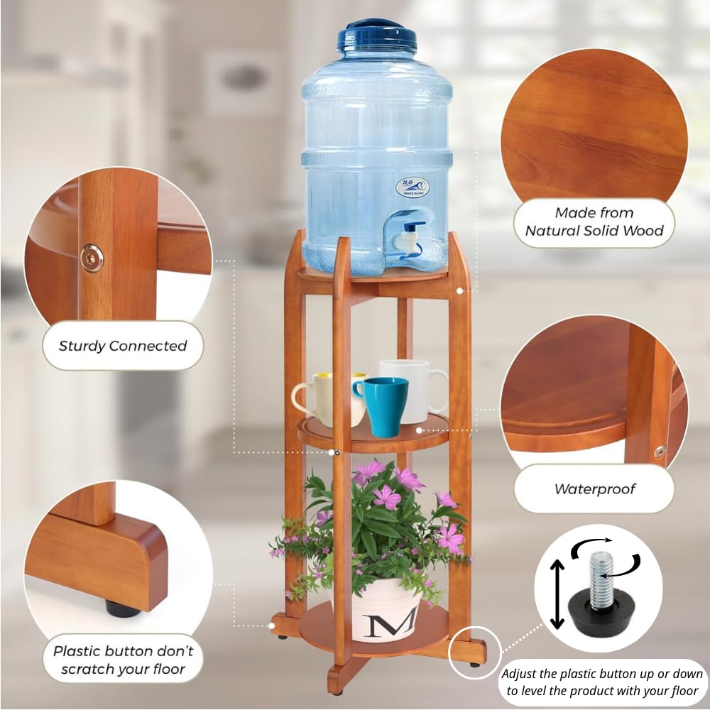Solid Wood Water Dispenser Floor Stand with 3 Shelves A509891