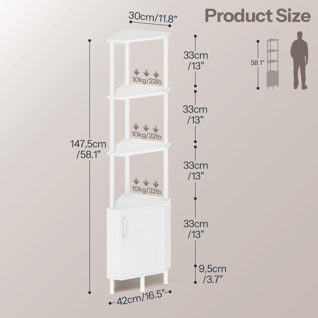 White 5-Tier Corner Cabinet with Doors F118