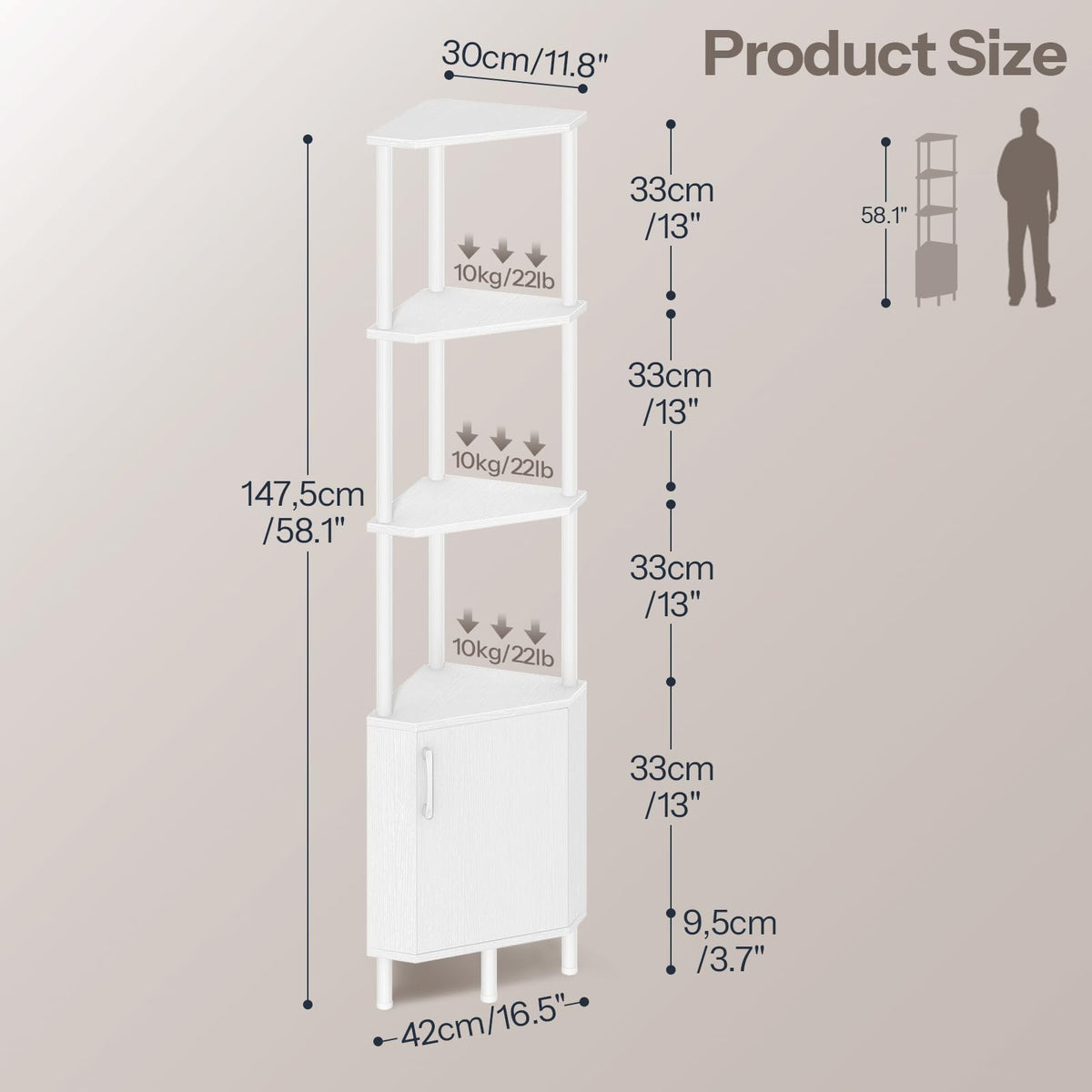 White 5-Tier Corner Cabinet with Doors F118