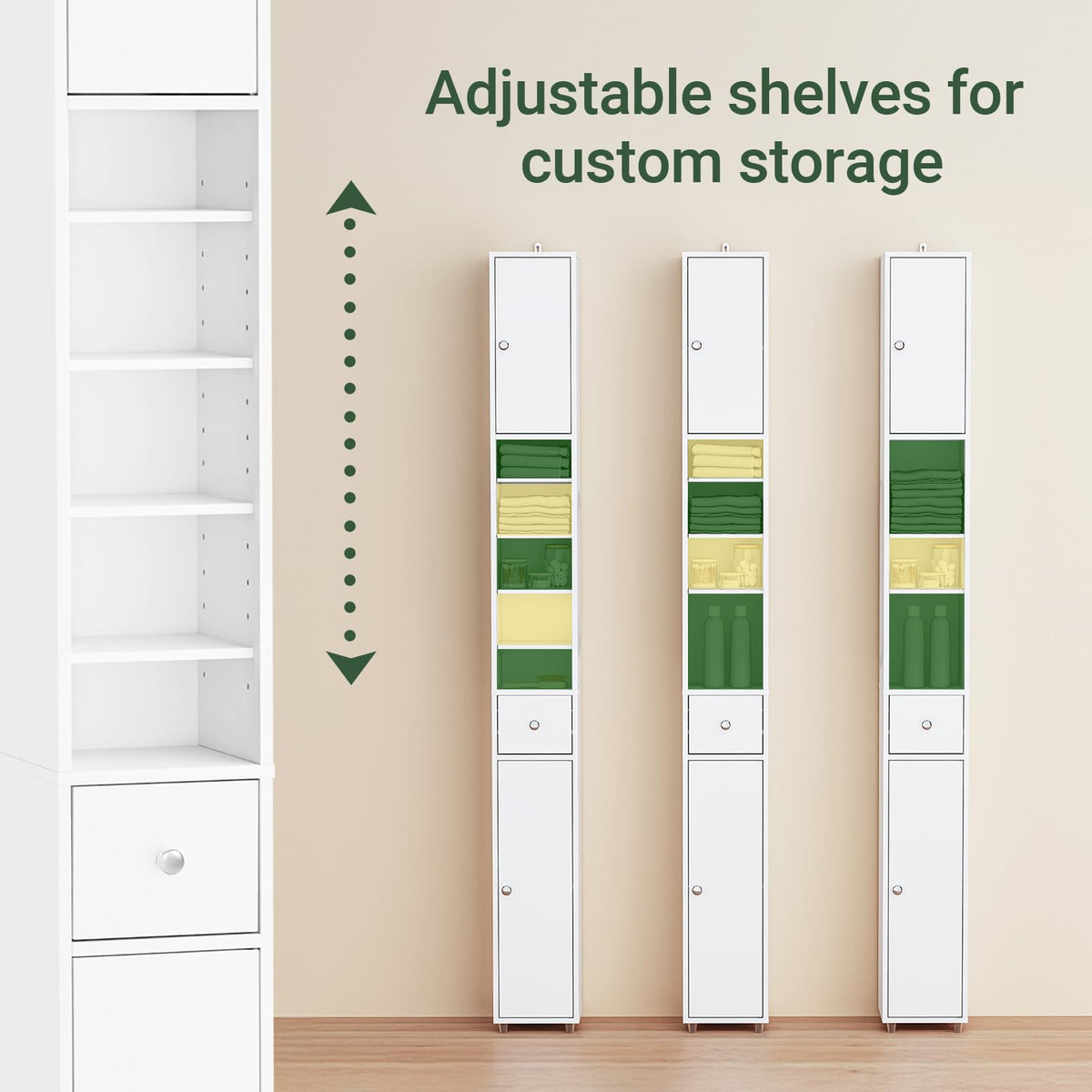 Narrow White Bathroom Storage Cabinet M3641