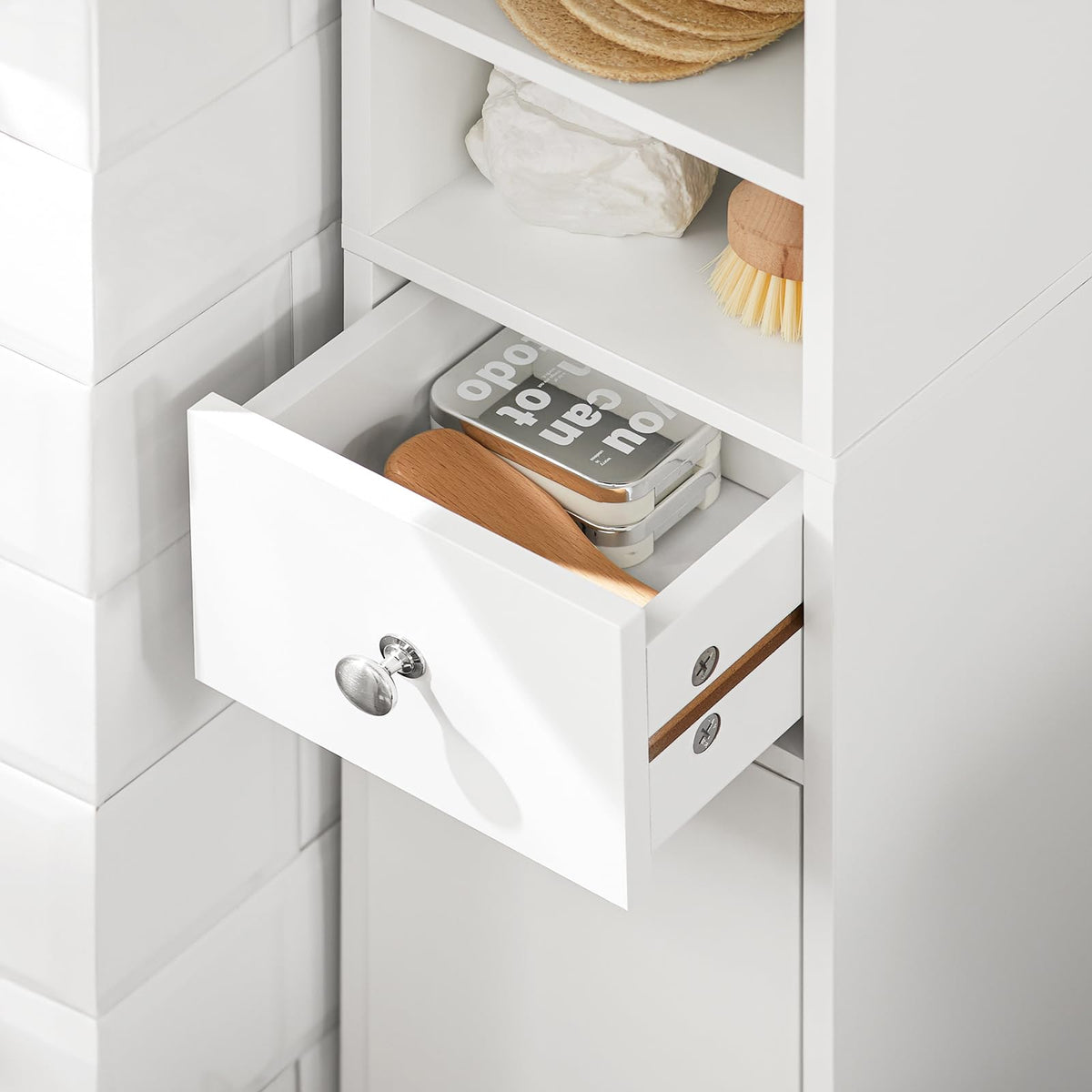 Narrow White Bathroom Storage Cabinet M3641