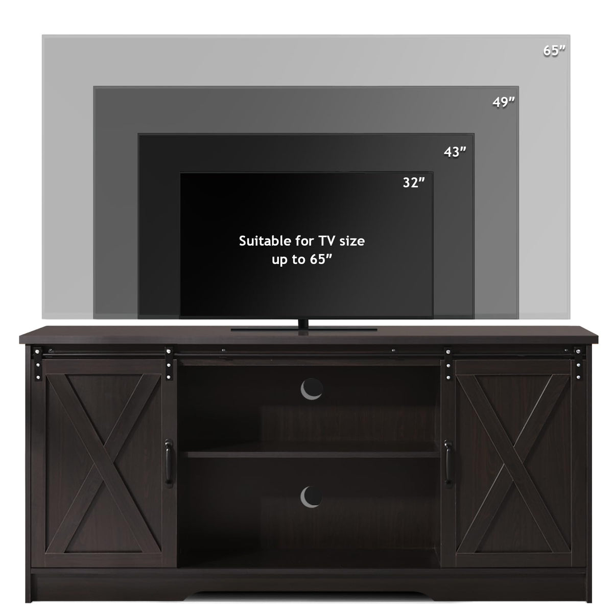 65 Inch TV Stand with Sliding Barn Doors G7382