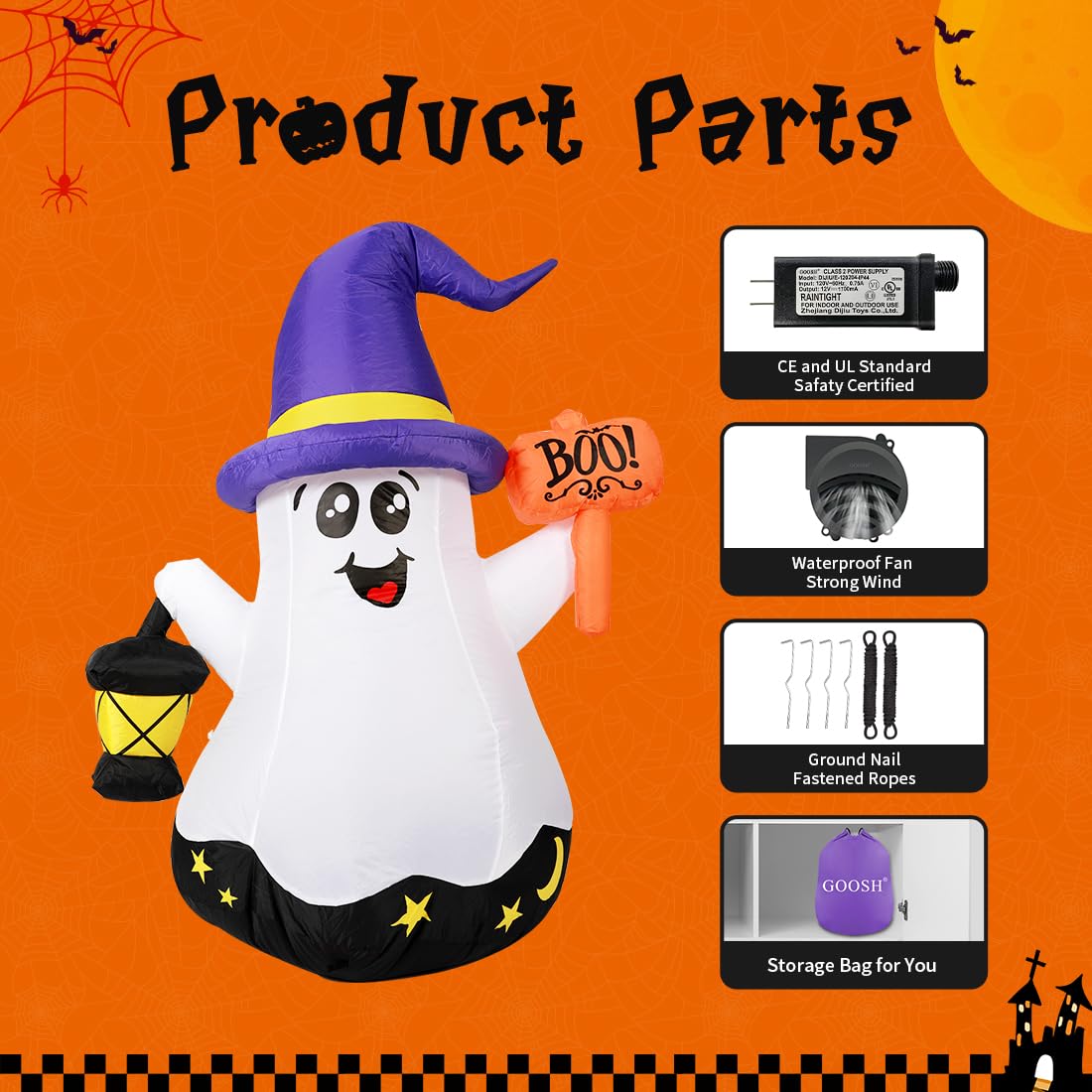 5 FT Halloween Inflatables Ghost with Built-in LEDs M807693
