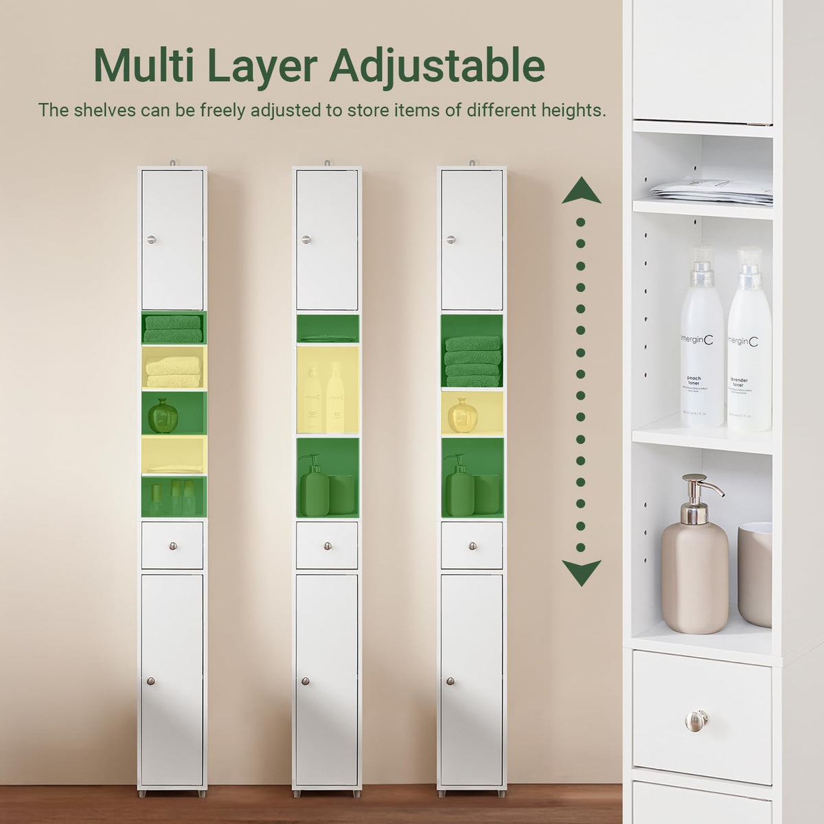 Narrow White Bathroom Storage Cabinet M3641