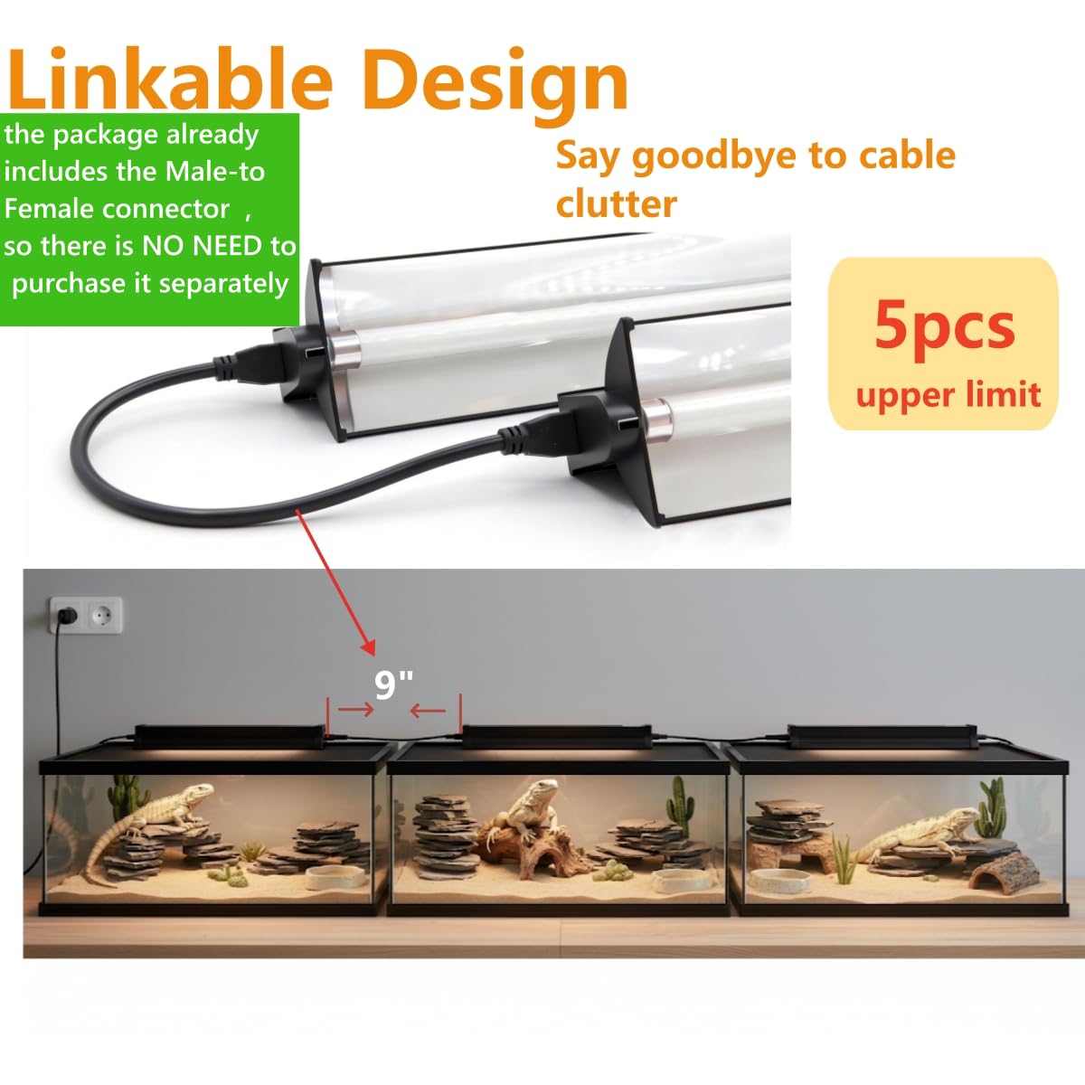 8W T5 UVB UVA Reptile Light Fixture and Bulb Kit W356