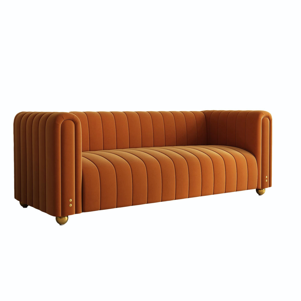 81" Orange Velvet Tufted Sofa 3 Seater with Metal Legs M139