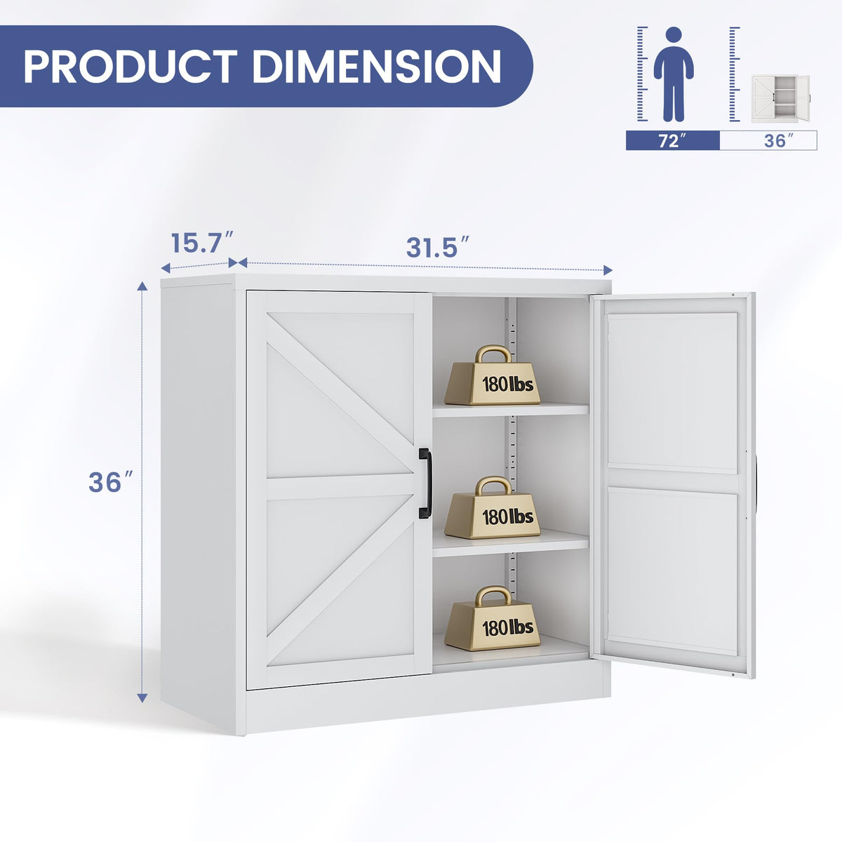 White 36" Metal Storage Cabinet with Doors and 2 Adjustable Shelves Q44328