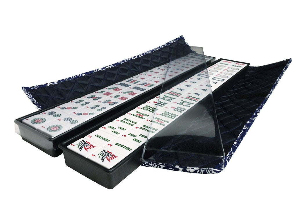 American Mahjong Set 166 White Tiles 4 All-in-One Rack/Pushers Blue Soft Bag Q591527