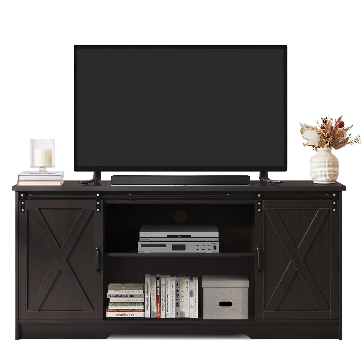 65 Inch TV Stand with Sliding Barn Doors G7382