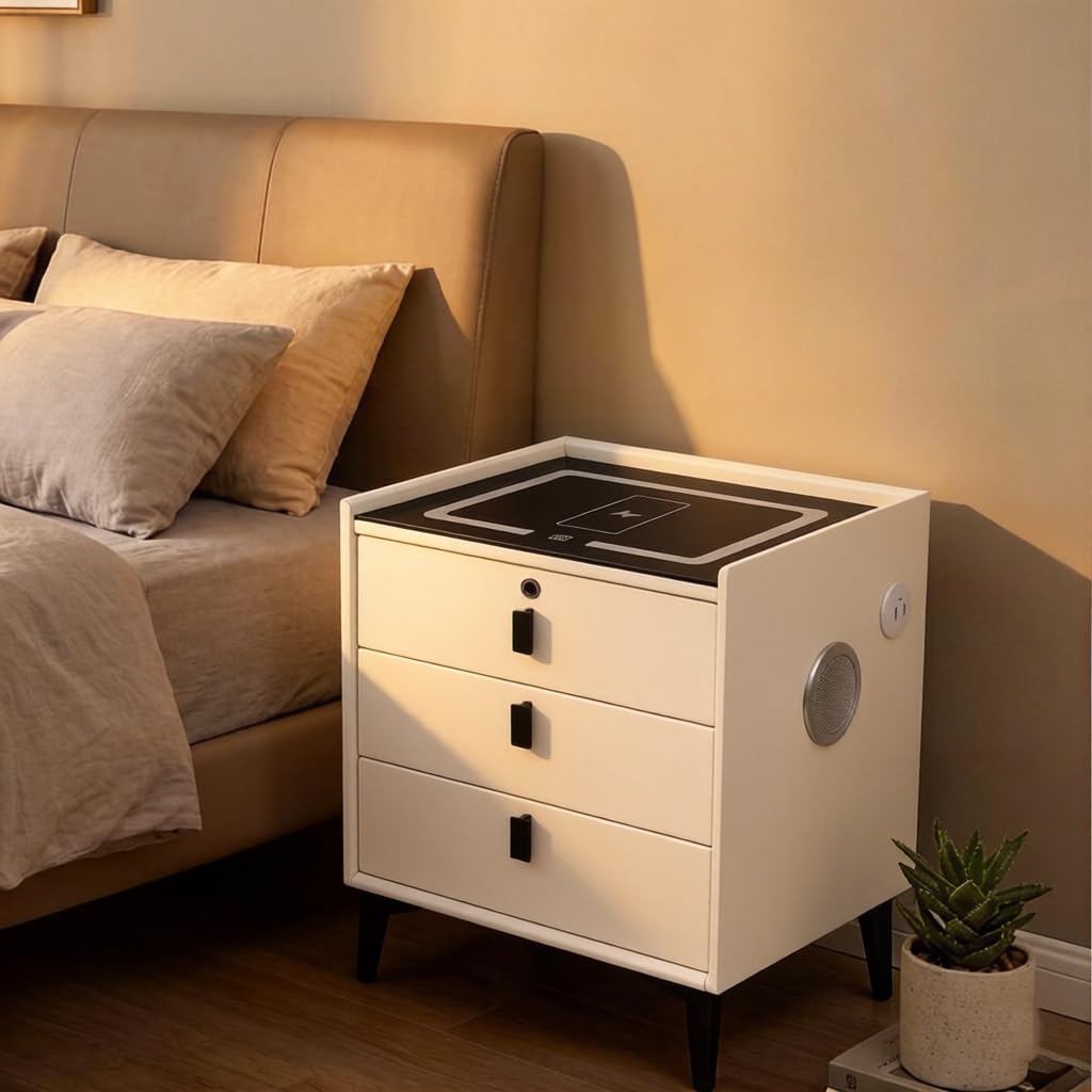 LED Nightstand with Charging Station and Drawers C34053