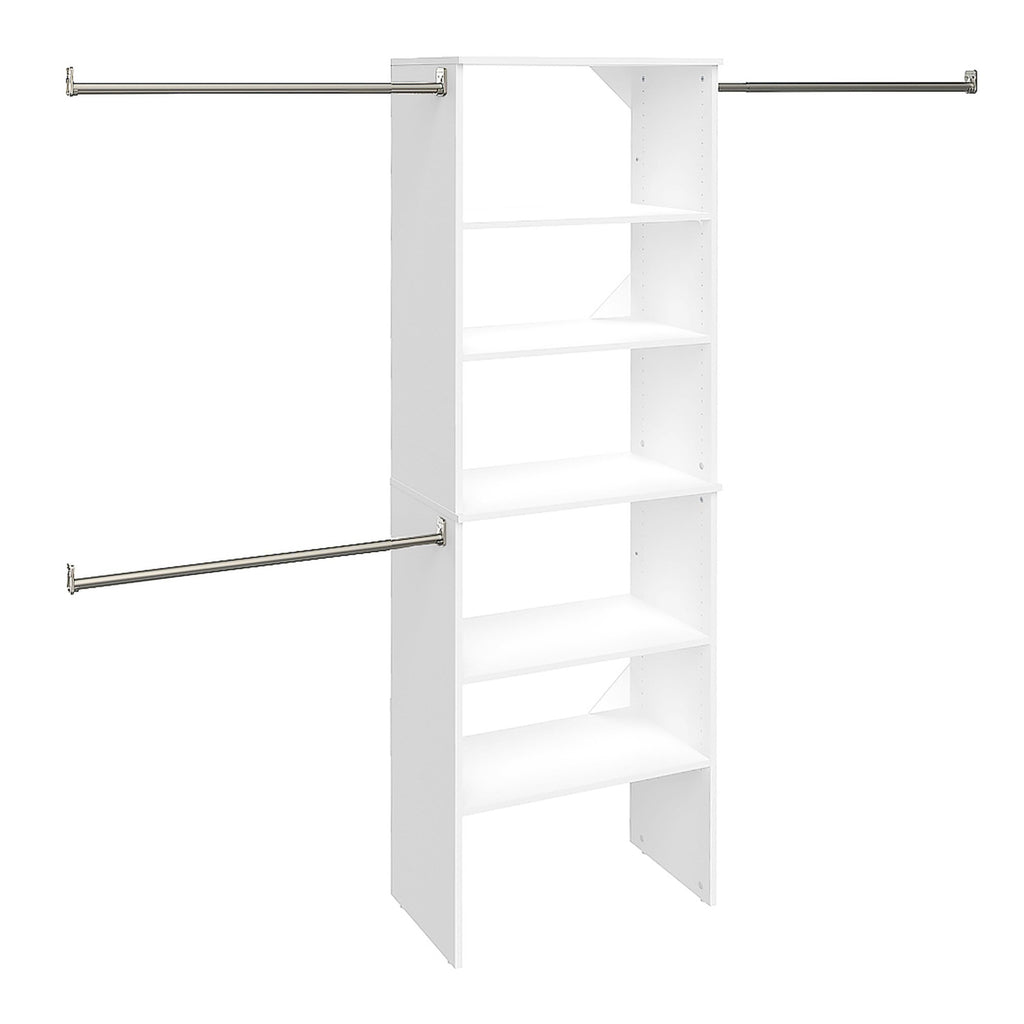 Wood Closet Organizer System with Tower and 3 Hang Rods and Shelving K6370