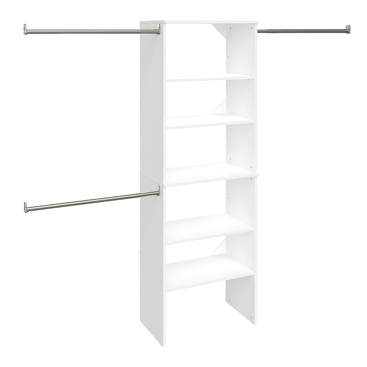 Wood Closet Organizer System with Tower and 3 Hang Rods and Shelving K6370