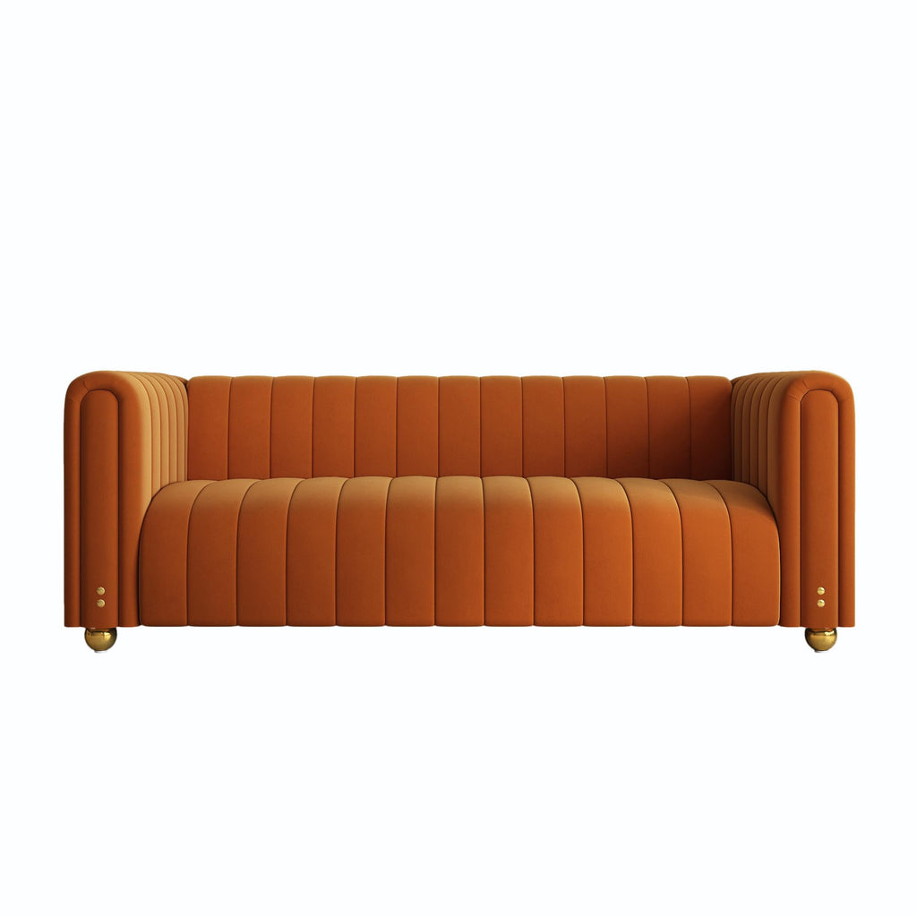 81" Orange Velvet Tufted Sofa 3 Seater with Metal Legs M139