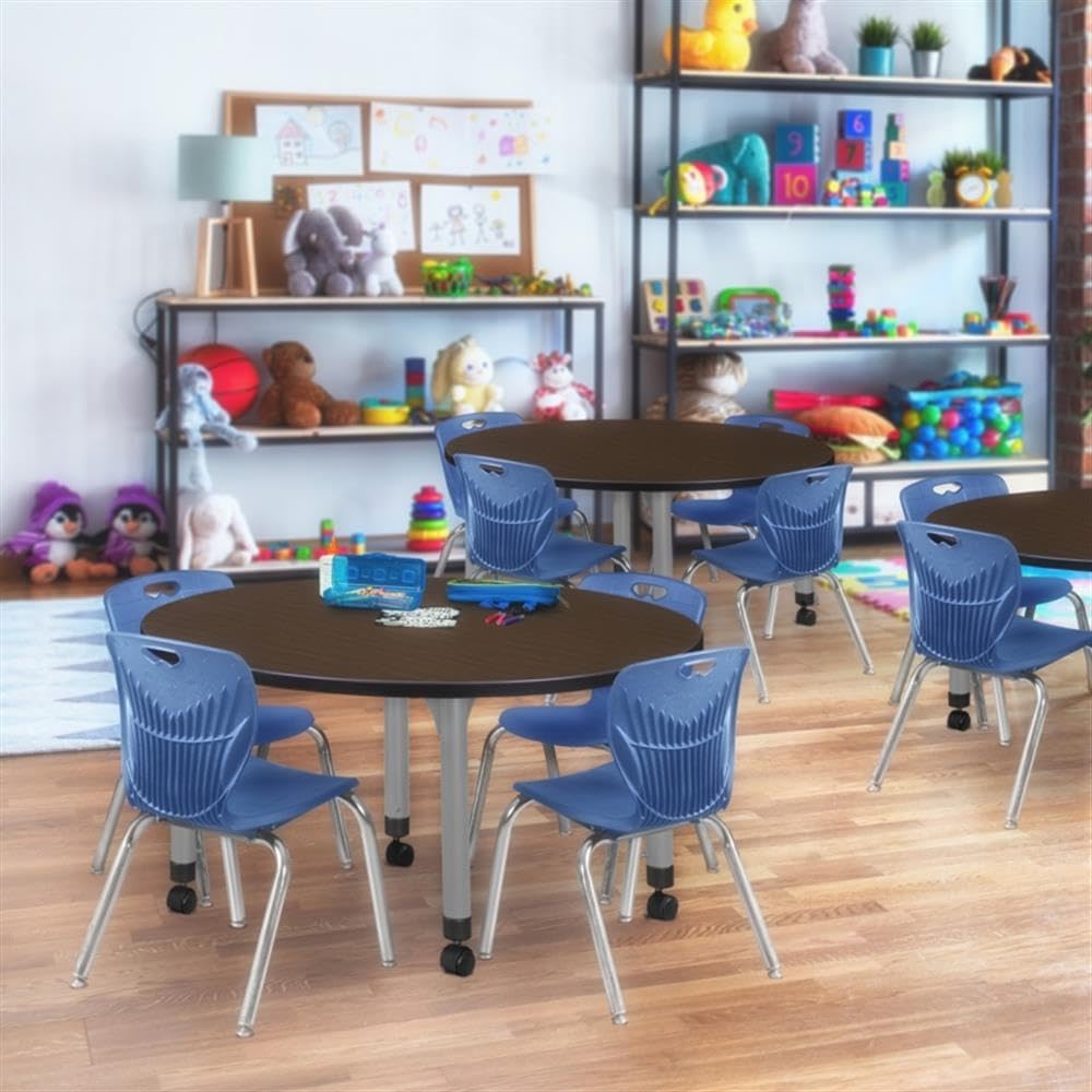 48" Round Mobile Table with 4 Navy Blue Chairs R71126