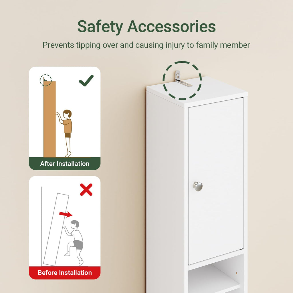 Narrow White Bathroom Storage Cabinet M3641