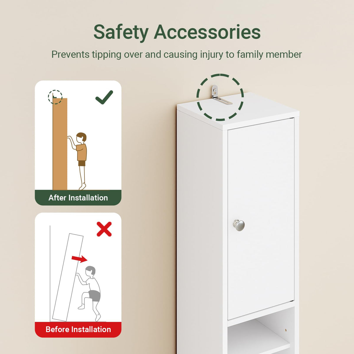 Narrow White Bathroom Storage Cabinet M3641