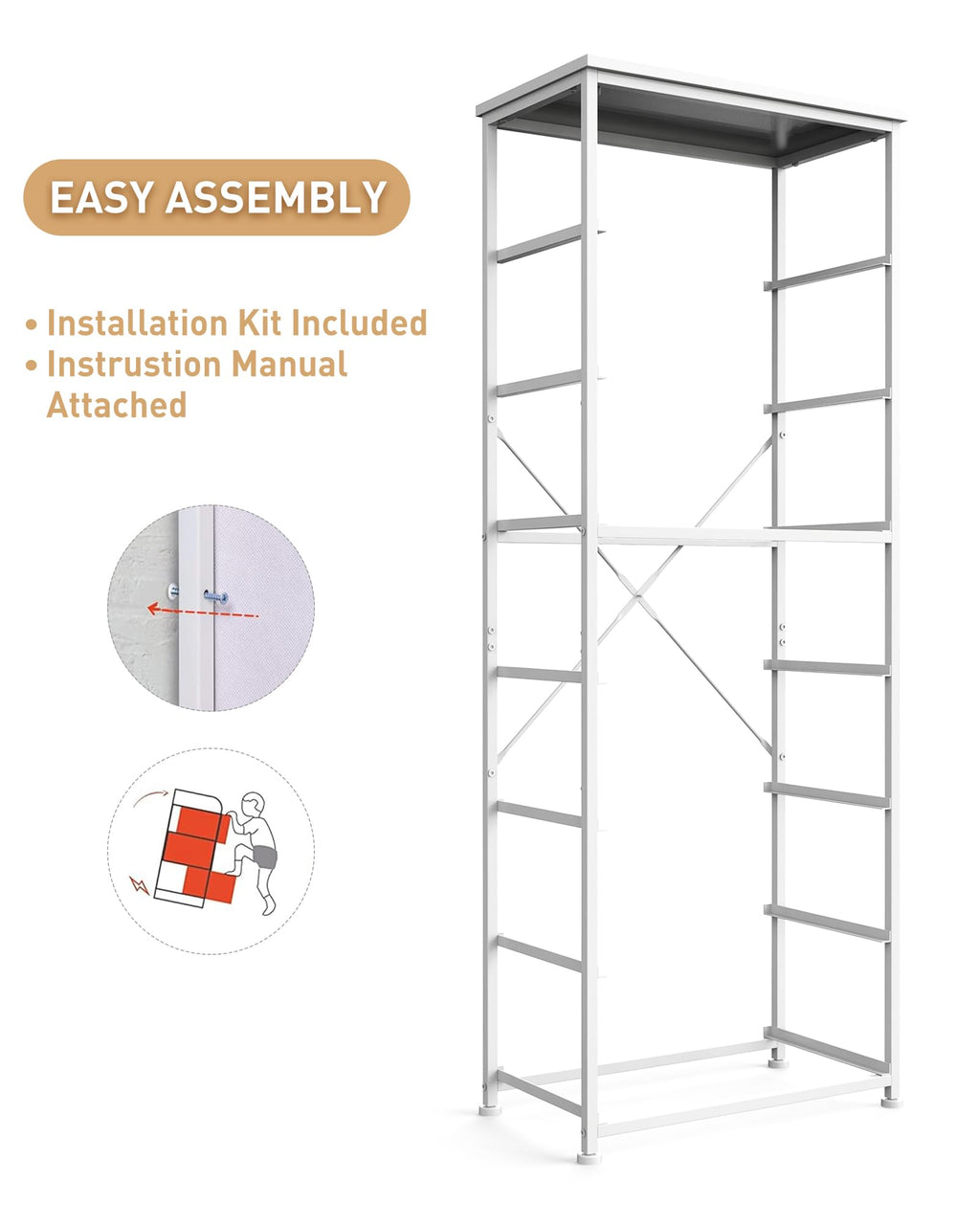 Tall Fabric 7 Drawer Dresser with Steel Frame Wood Top V20554
