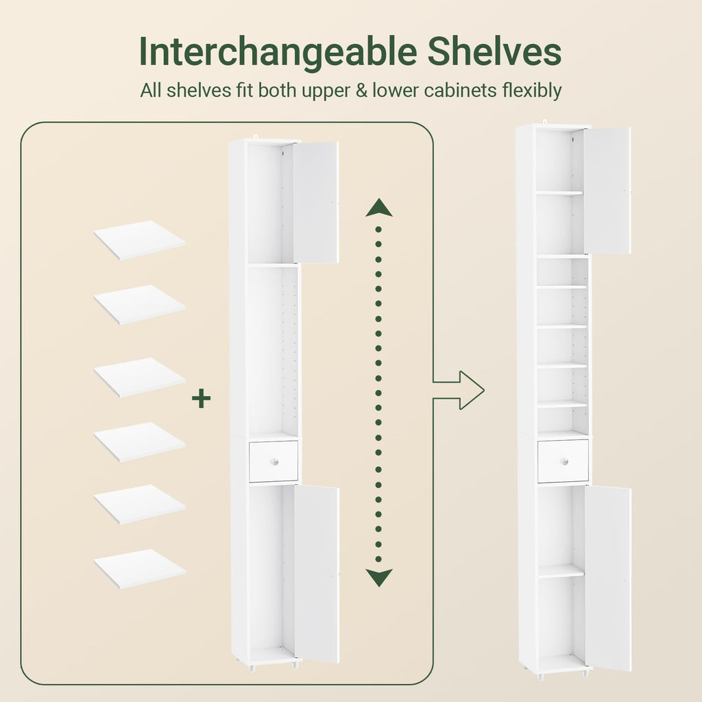 Narrow White Bathroom Storage Cabinet M3641