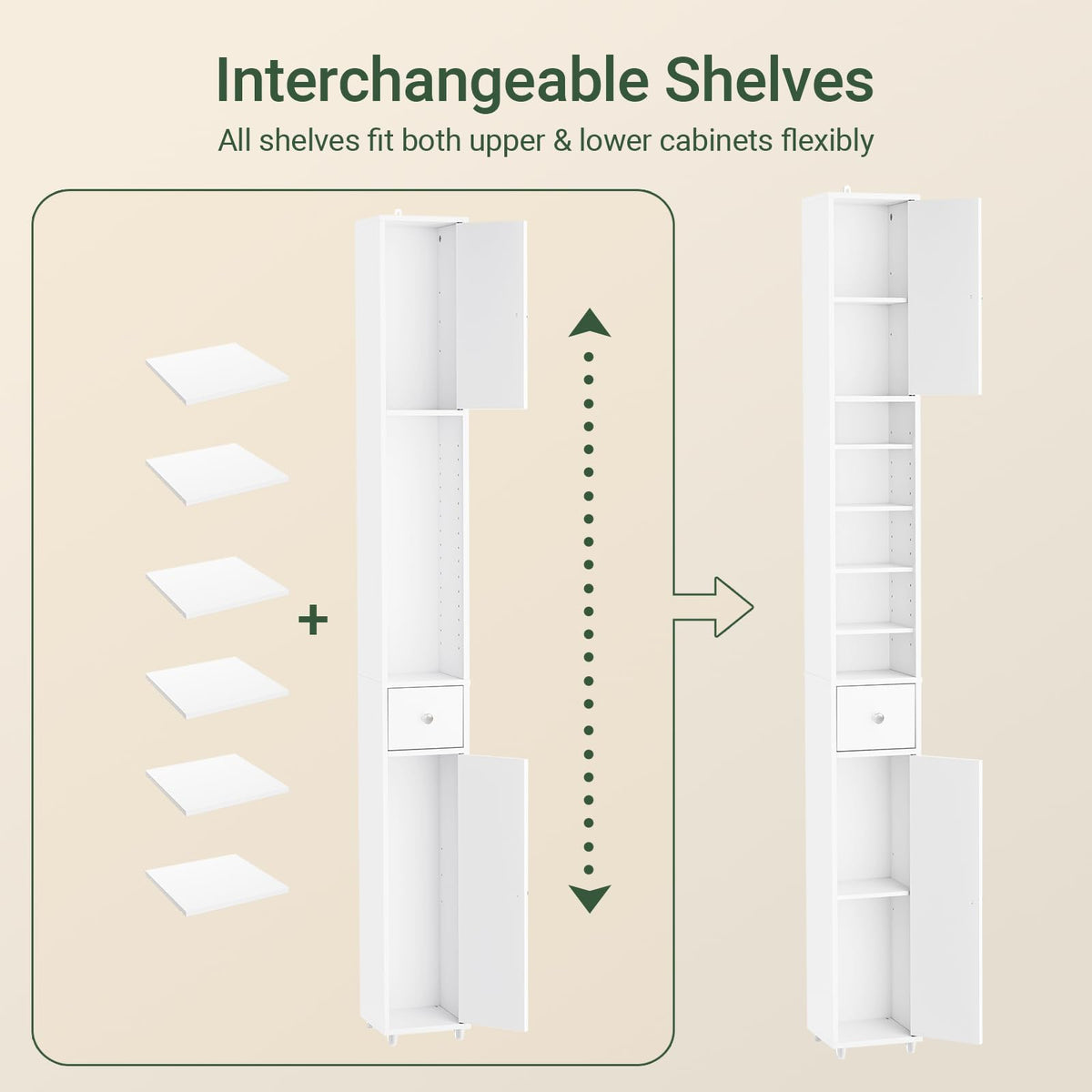 Narrow White Bathroom Storage Cabinet M3641