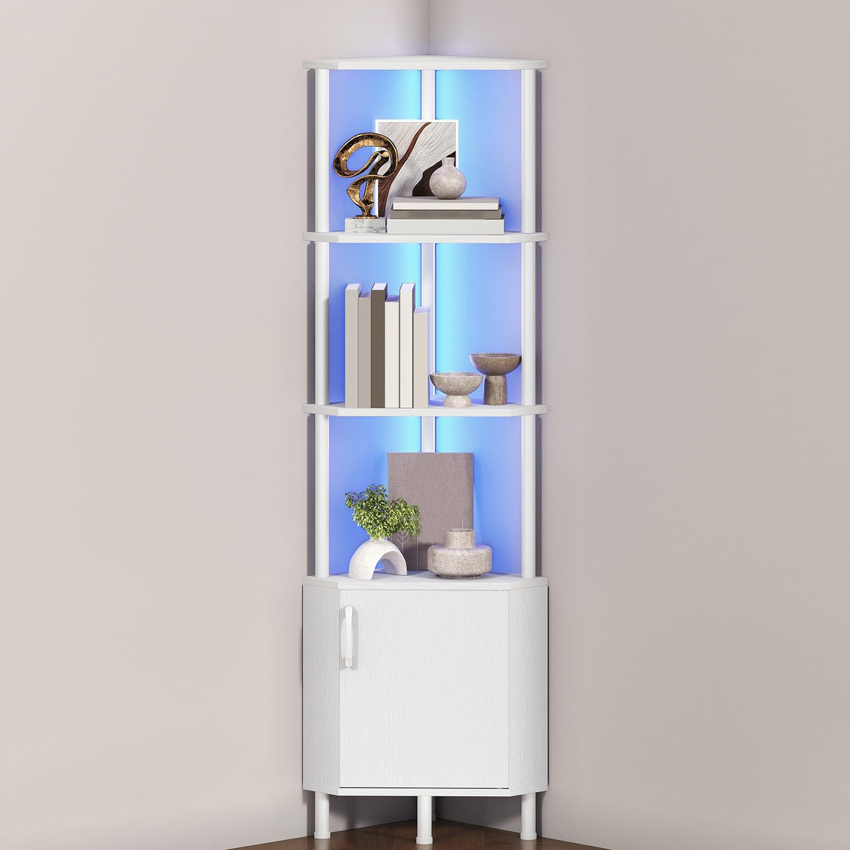 White 5-Tier Corner Cabinet with Doors F118