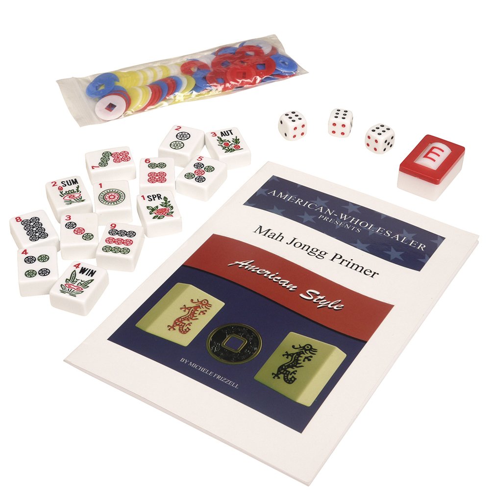 American Mahjong Set 166 White Tiles 4 All-in-One Rack/Pushers Blue Soft Bag Q591527