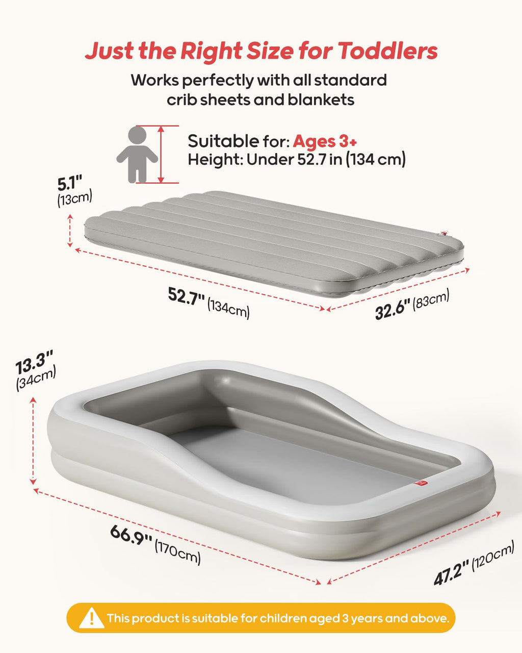 Inflatable Toddler Travel Bed Extra Large Gray E2823