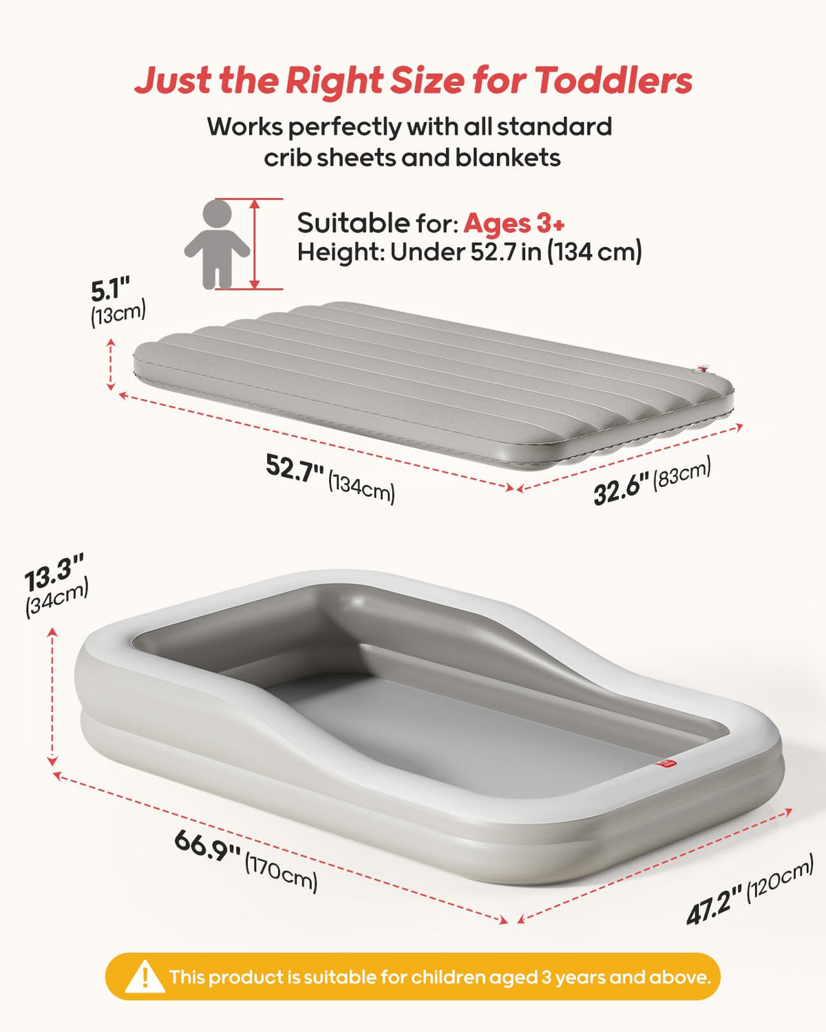 Inflatable Toddler Travel Bed Extra Large Gray E2823