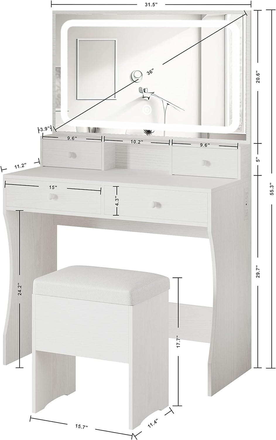 Vanity Desk with Charging Station L140