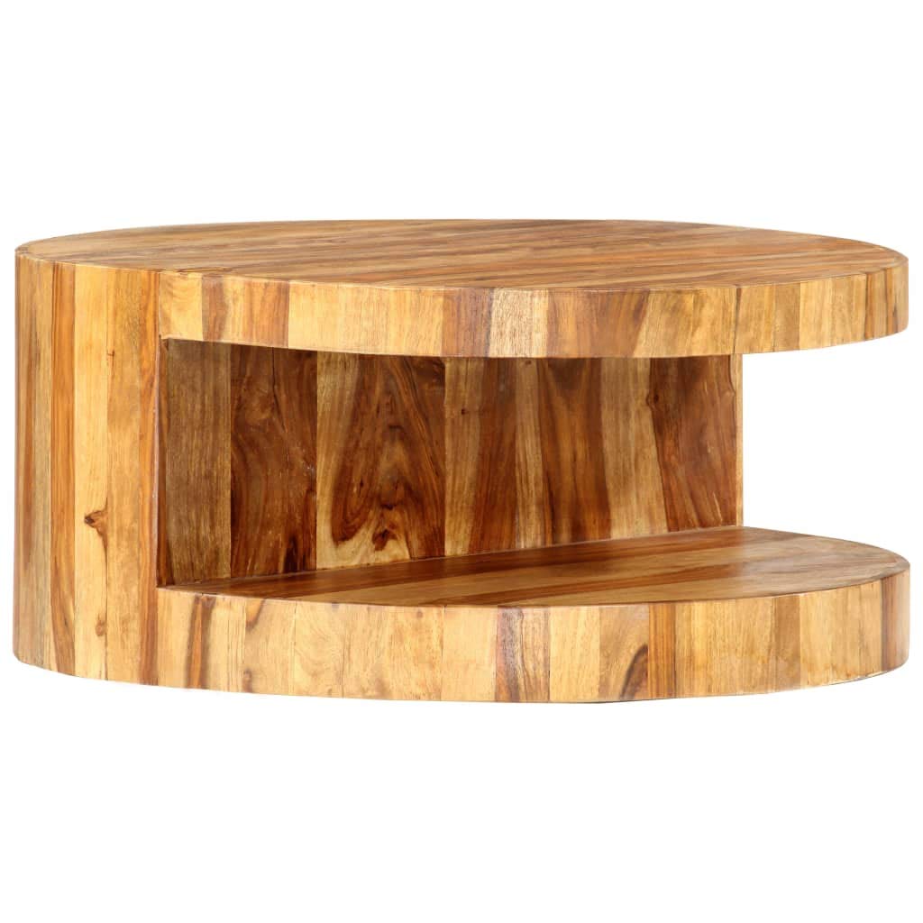Solid Sheesham Wood Round Coffee Table with Storage Shelf F568