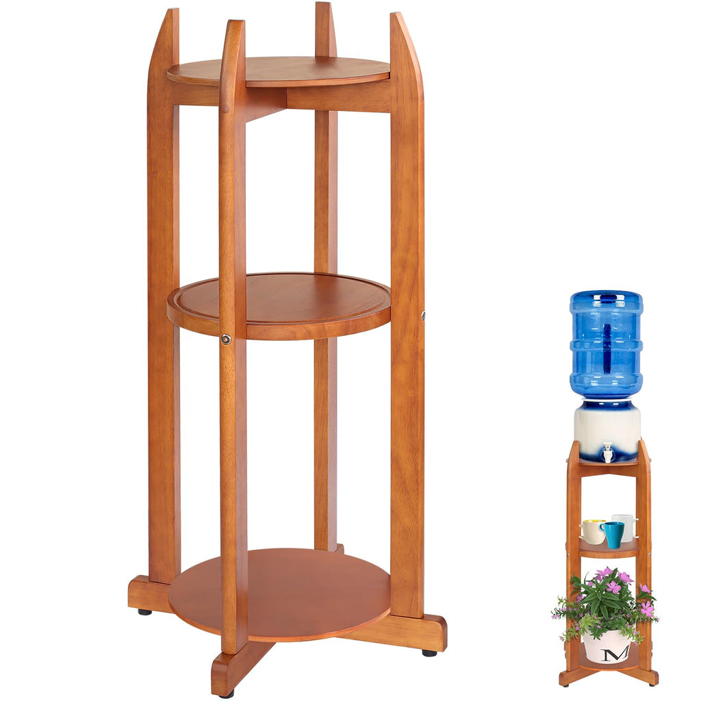 Solid Wood Water Dispenser Floor Stand with 3 Shelves A509891