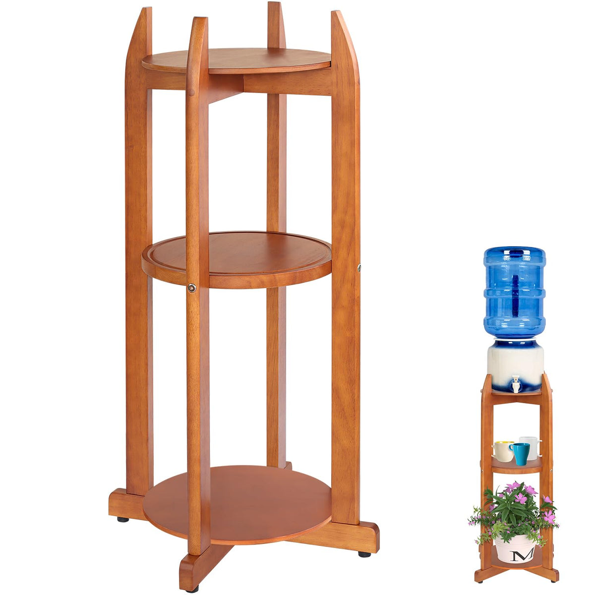 Solid Wood Water Dispenser Floor Stand with 3 Shelves A509891