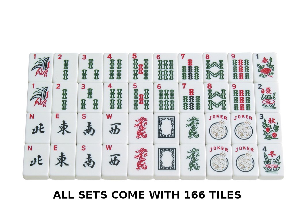 American Mahjong Set 166 White Tiles 4 All-in-One Rack/Pushers Blue Soft Bag Q591527