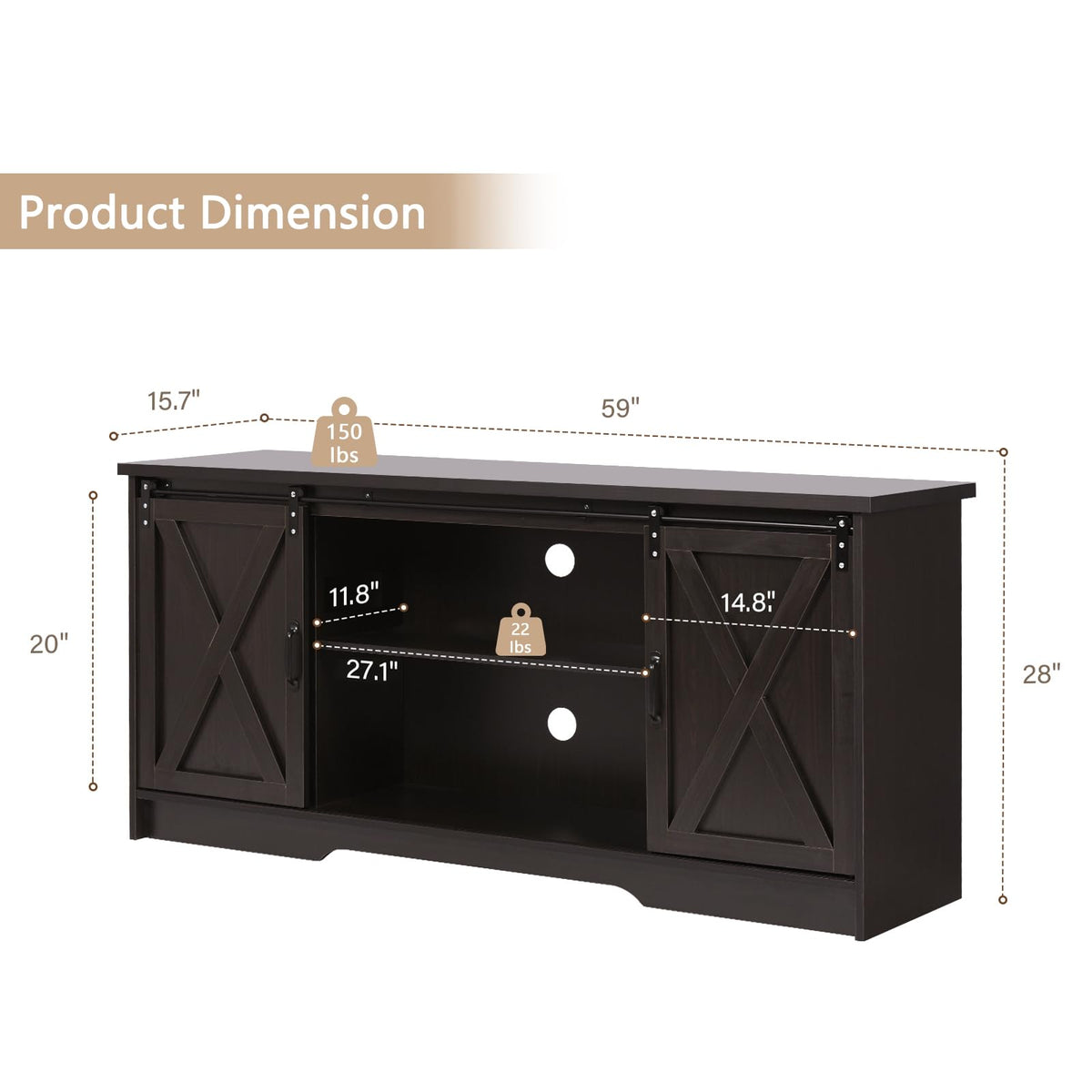 65 Inch TV Stand with Sliding Barn Doors G7382