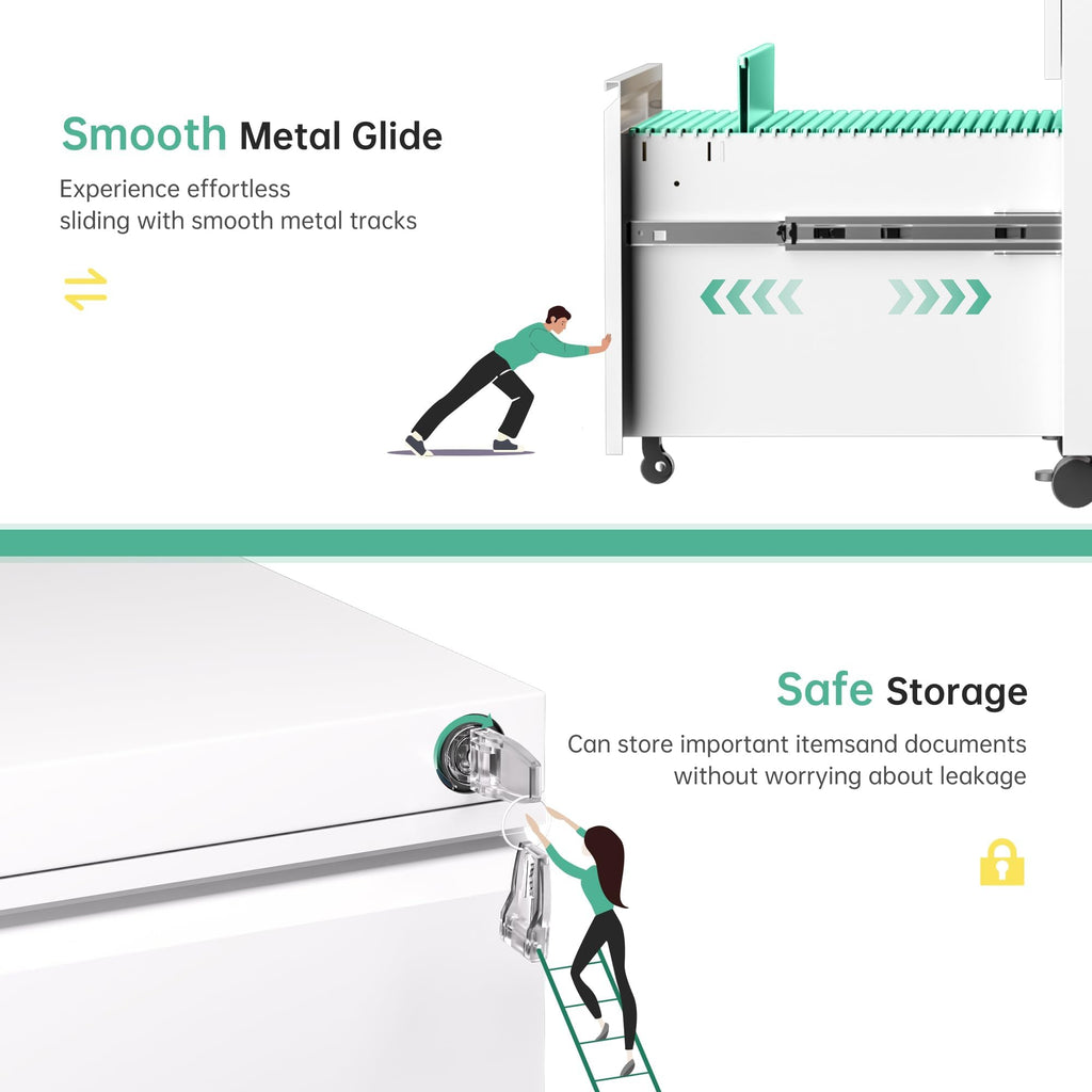 Fully Assembled 3 Drawer White Metal Rolling File Cabinet with Lock G5360