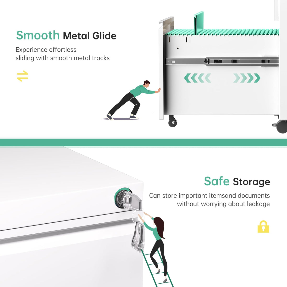 Fully Assembled 3 Drawer White Metal Rolling File Cabinet with Lock G5360