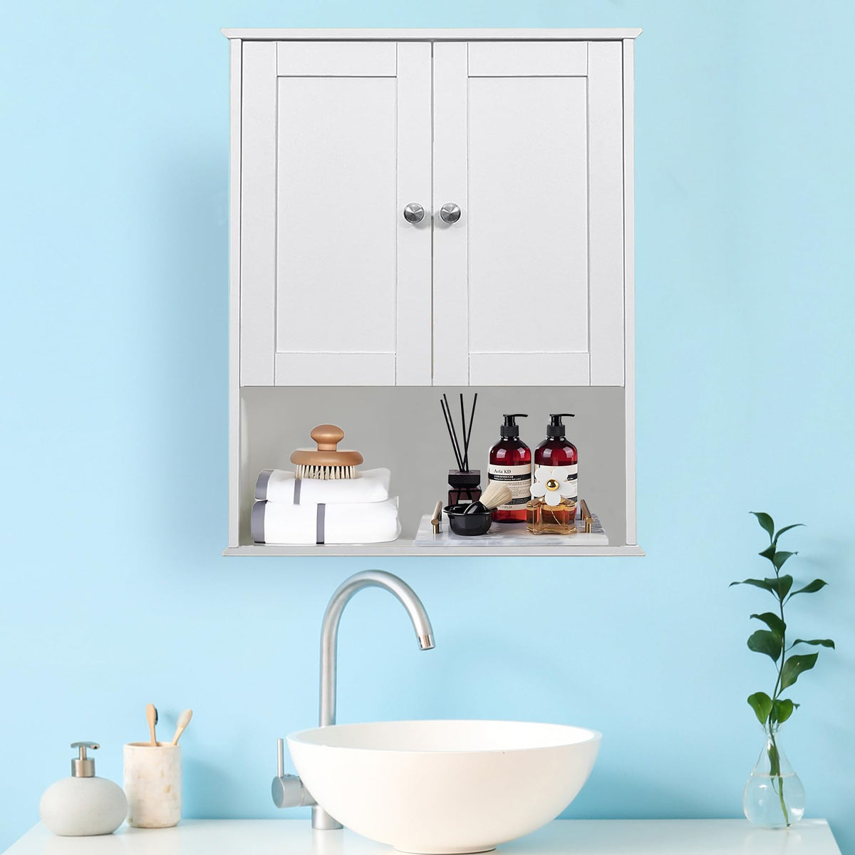 White 20x28 Inch Wall Mounted Bathroom Cabinet with Adjustable Shelf Z31068