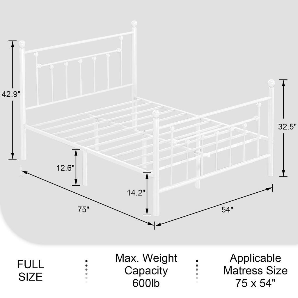 Full Size Metal Platform Bed Frame with Headboard and Footboard O82389